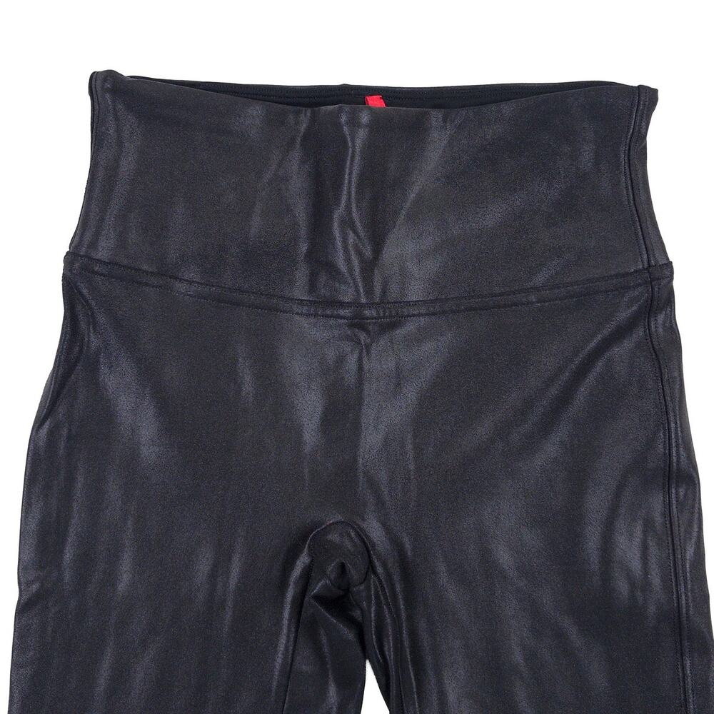 SPANX Faux Leather Leggings Womens S Black High Rise Shaping Style 2437 Sleek